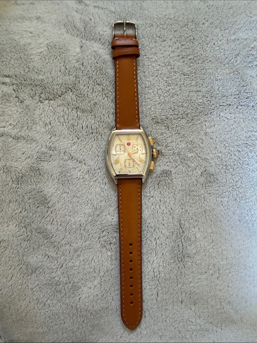 Michele Brown Leather Strap Bracelet Watch with Cream Dial